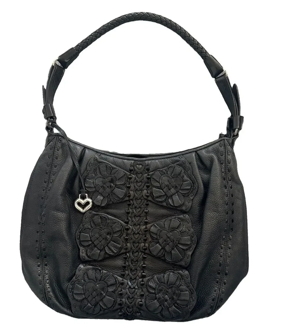 Brighton Mischa Flower Appliqué Leather Shoulder Bag Purse Boho-chic Rare